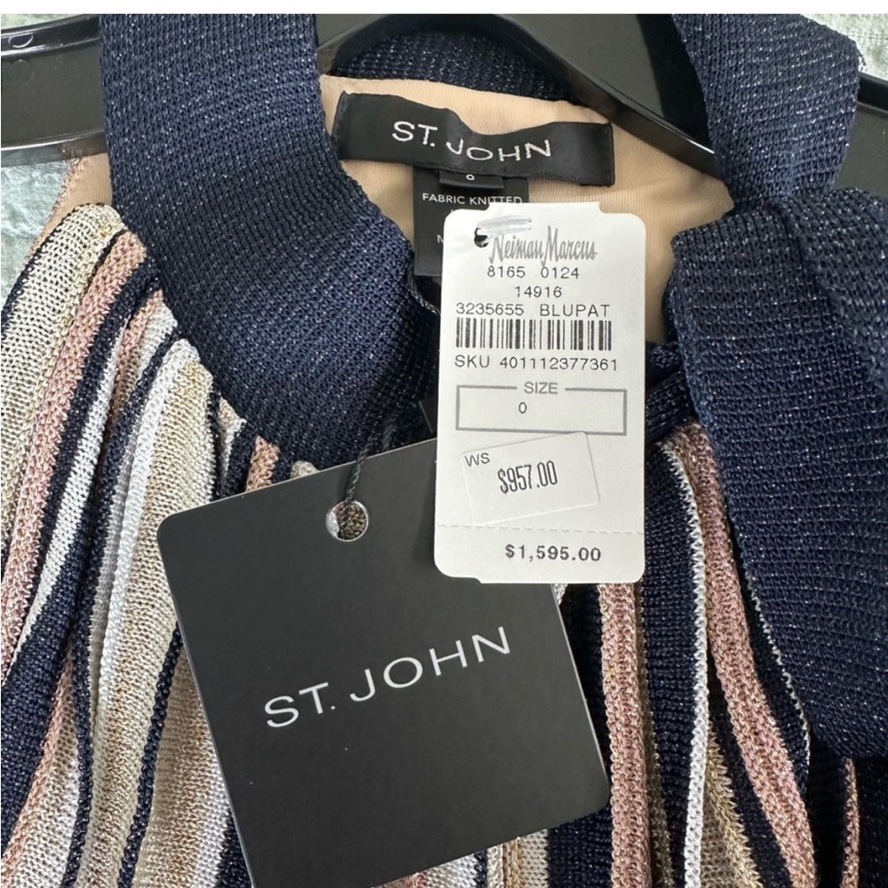 St. John Striped Metallica halter Sleeveless Maxi Dress size 0 NWT - Picture 13 of 16